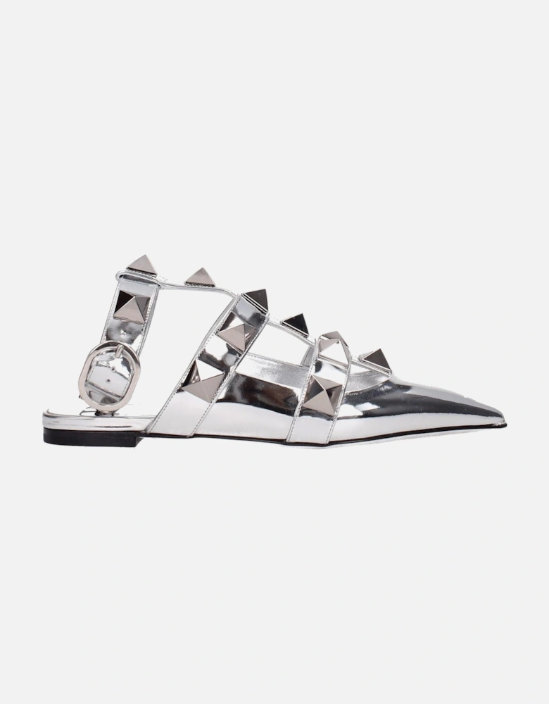 Studded Patent Leather Sandals with Buckle Closure Women - Gray