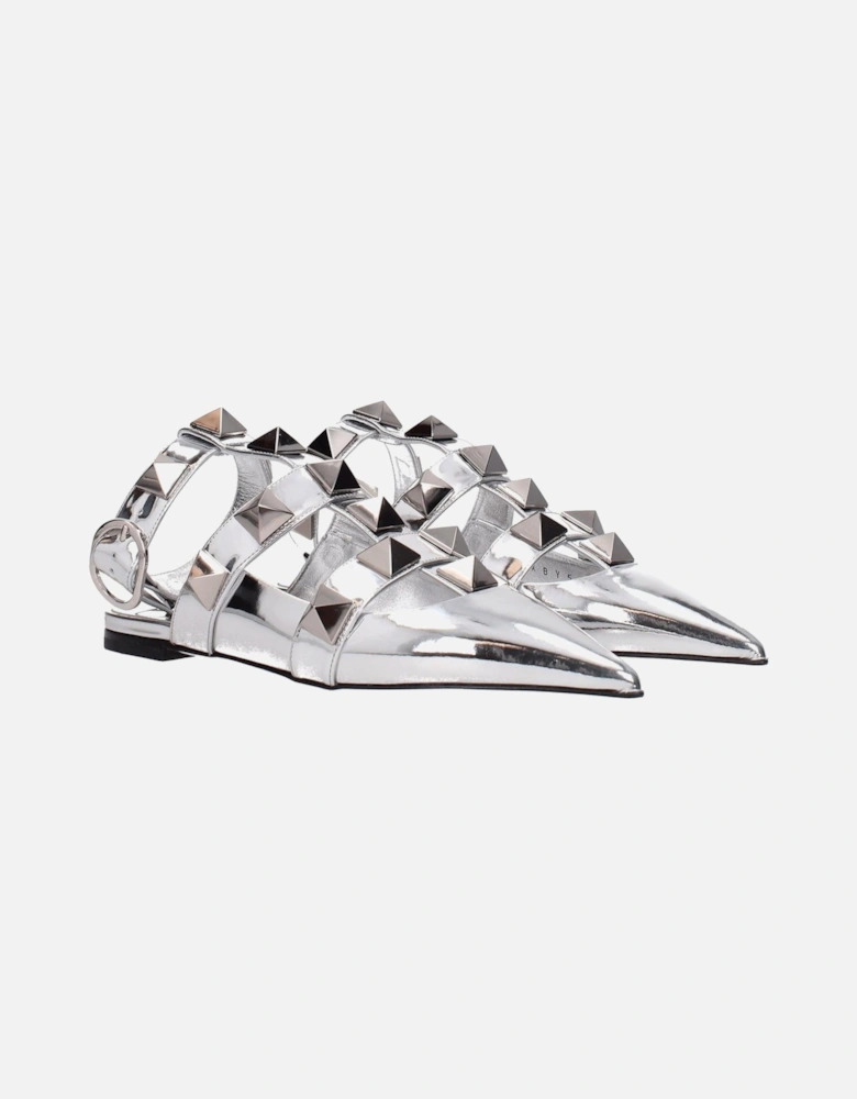 Studded Patent Leather Sandals with Buckle Closure Women - Gray