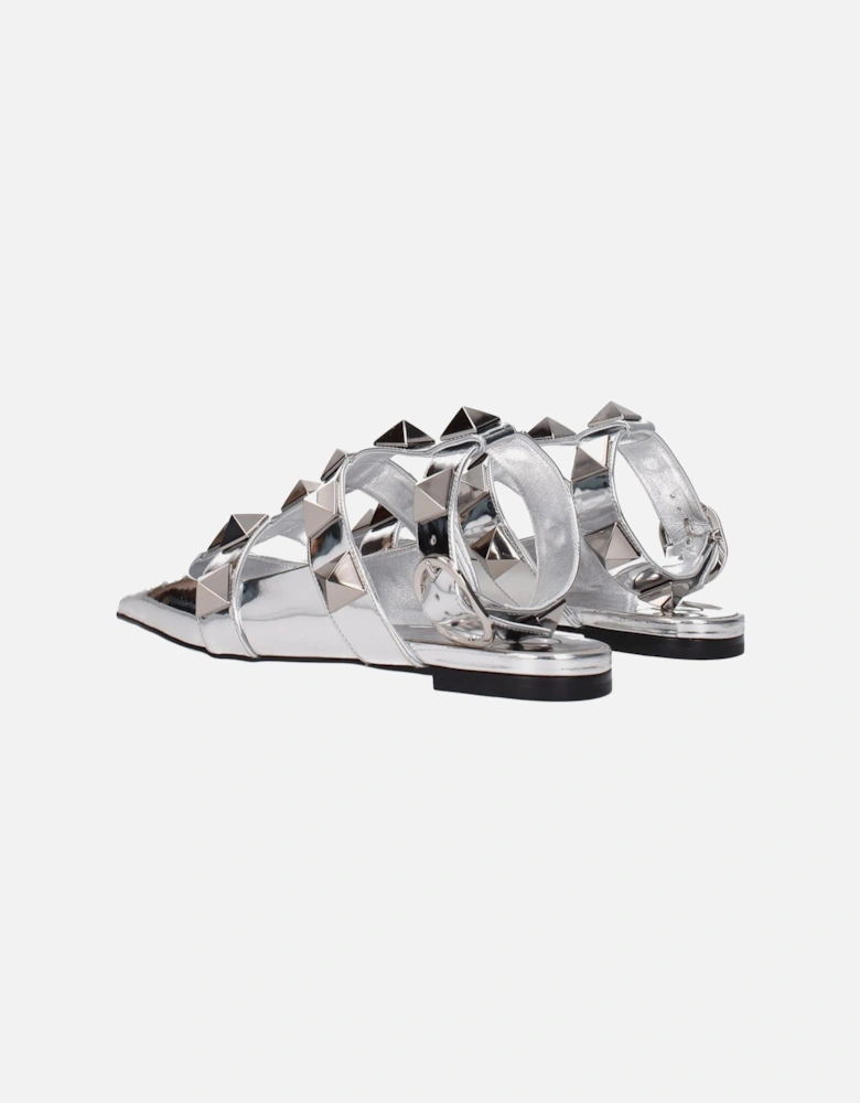 Studded Patent Leather Sandals with Buckle Closure Women - Gray