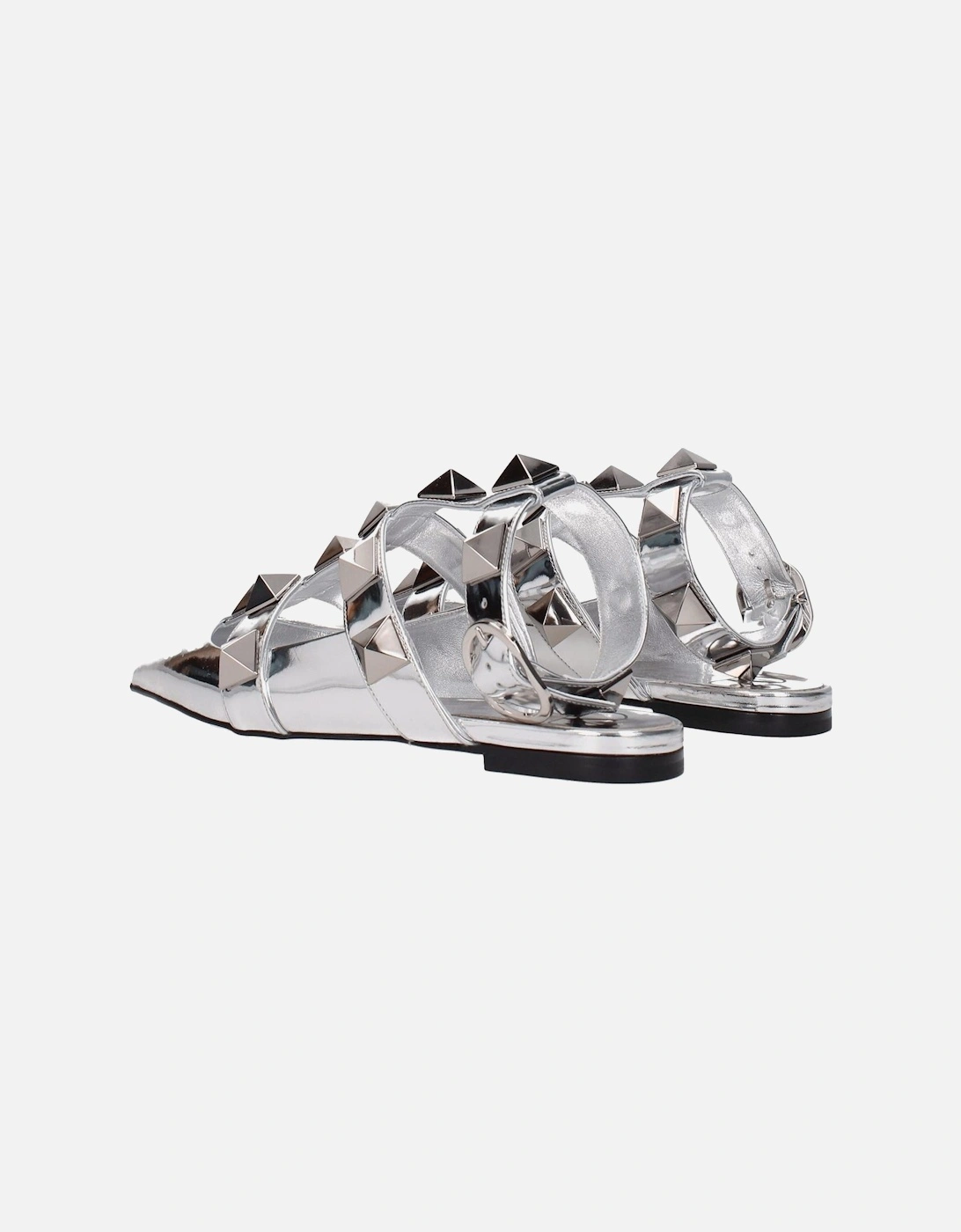 Studded Patent Leather Sandals with Buckle Closure Women - Gray