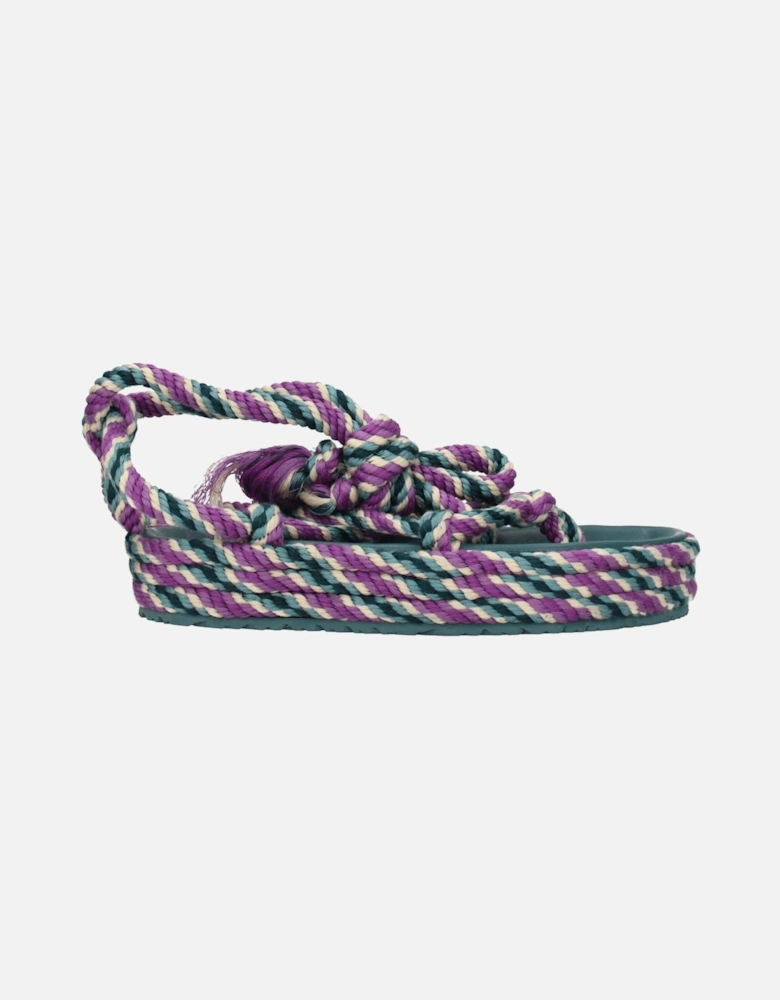 Multicolor Fabric Mid Heel Open Toe Sandals Women