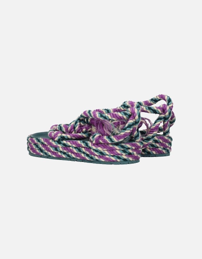 Multicolor Fabric Mid Heel Open Toe Sandals Women