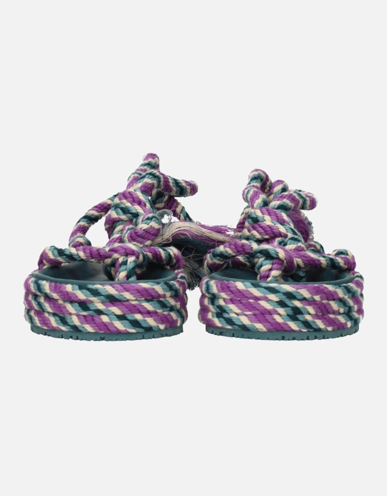 Multicolor Fabric Mid Heel Open Toe Sandals Women
