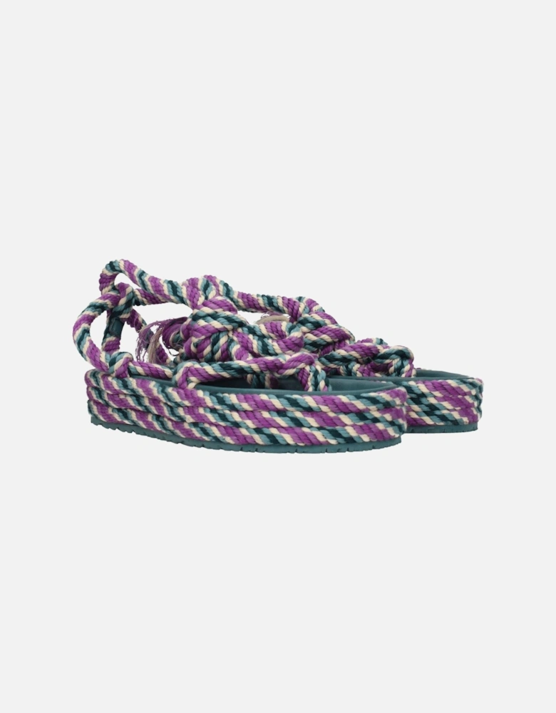 Multicolor Fabric Mid Heel Open Toe Sandals Women
