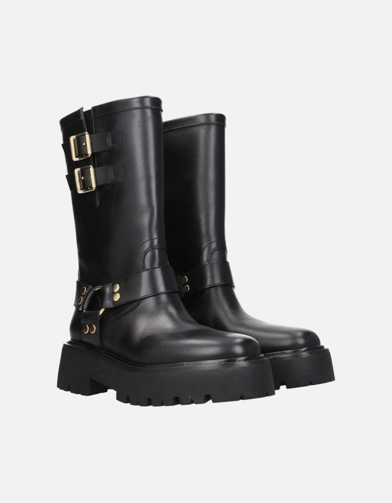 Leather Ankle Boots with Side Detail and Vintage Effect Women - Gold