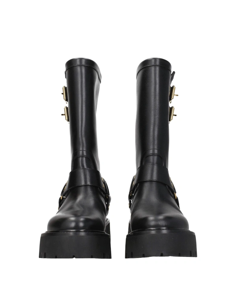 Leather Ankle Boots with Side Detail and Vintage Effect Women - Gold