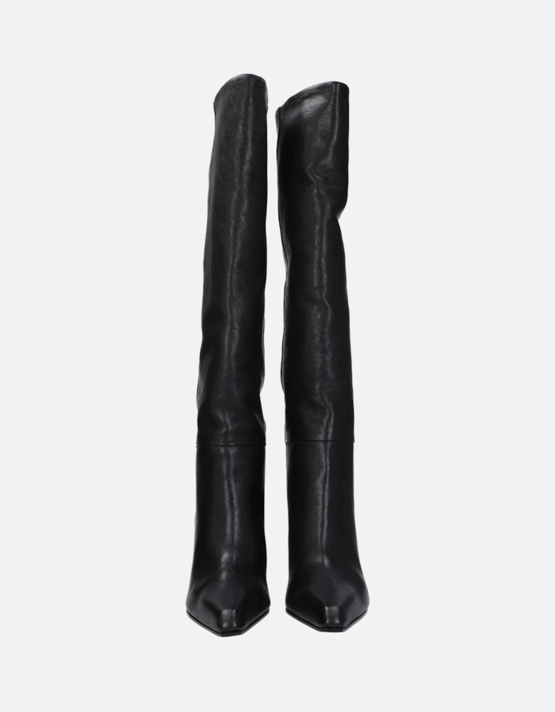 Vintage Leather Pointy Toe High Heel Boots Women - Black