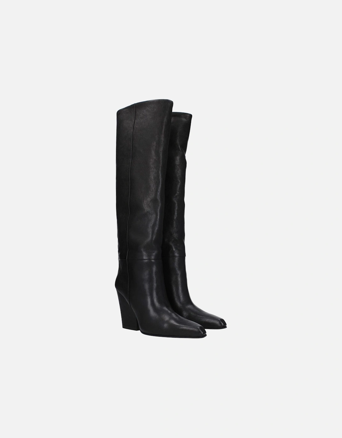 Vintage Leather Pointy Toe High Heel Boots Women - Black