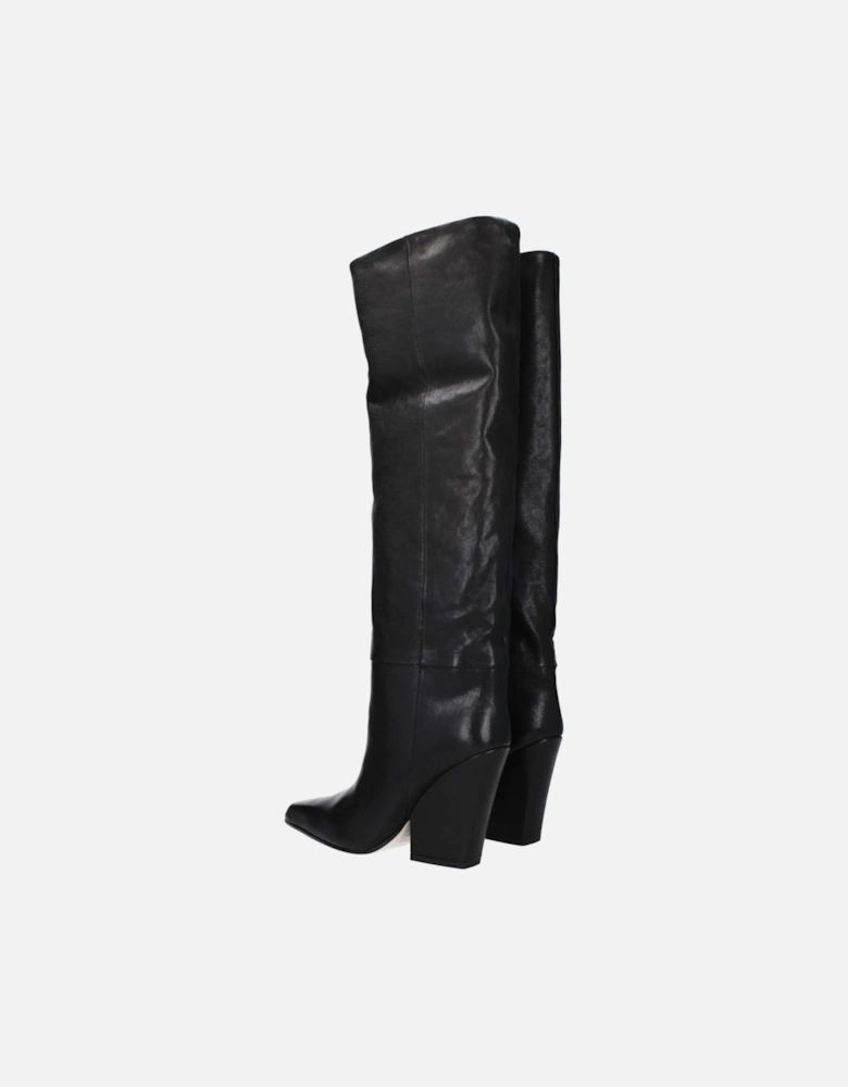 Vintage Leather Pointy Toe High Heel Boots Women - Black