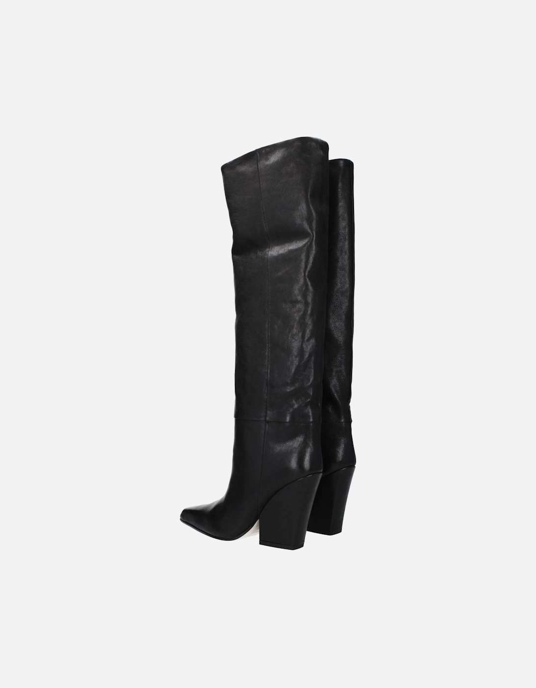 Vintage Leather Pointy Toe High Heel Boots Women - Black