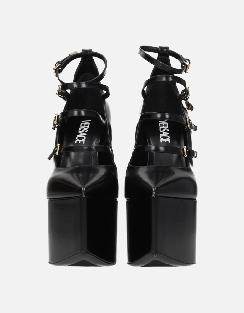 High Heel Pointy Toe Leather Pumps Women - Black Brooches
