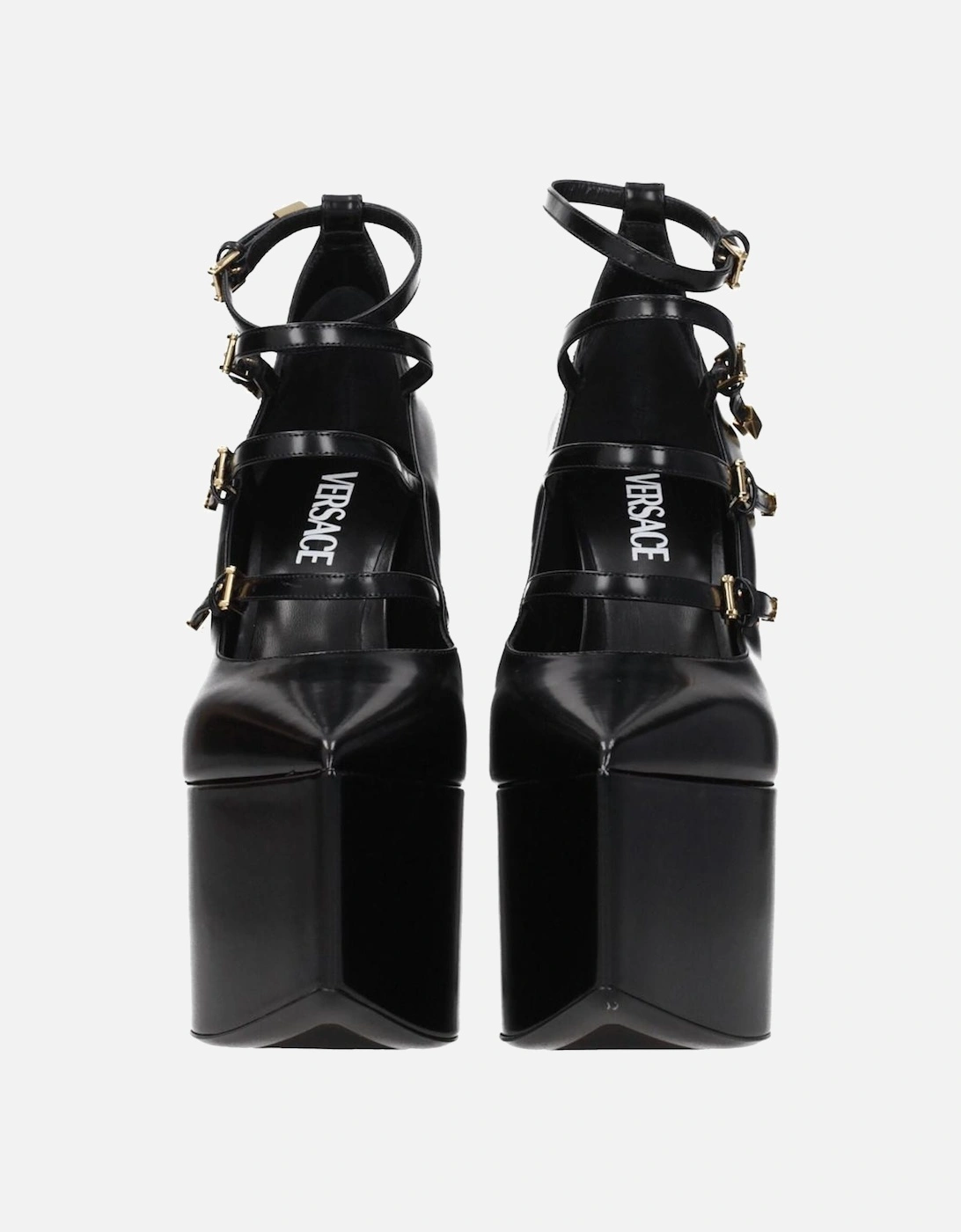 High Heel Pointy Toe Leather Pumps Women - Black Brooches