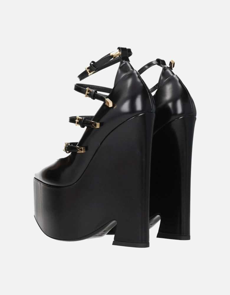 High Heel Pointy Toe Leather Pumps Women - Black Brooches