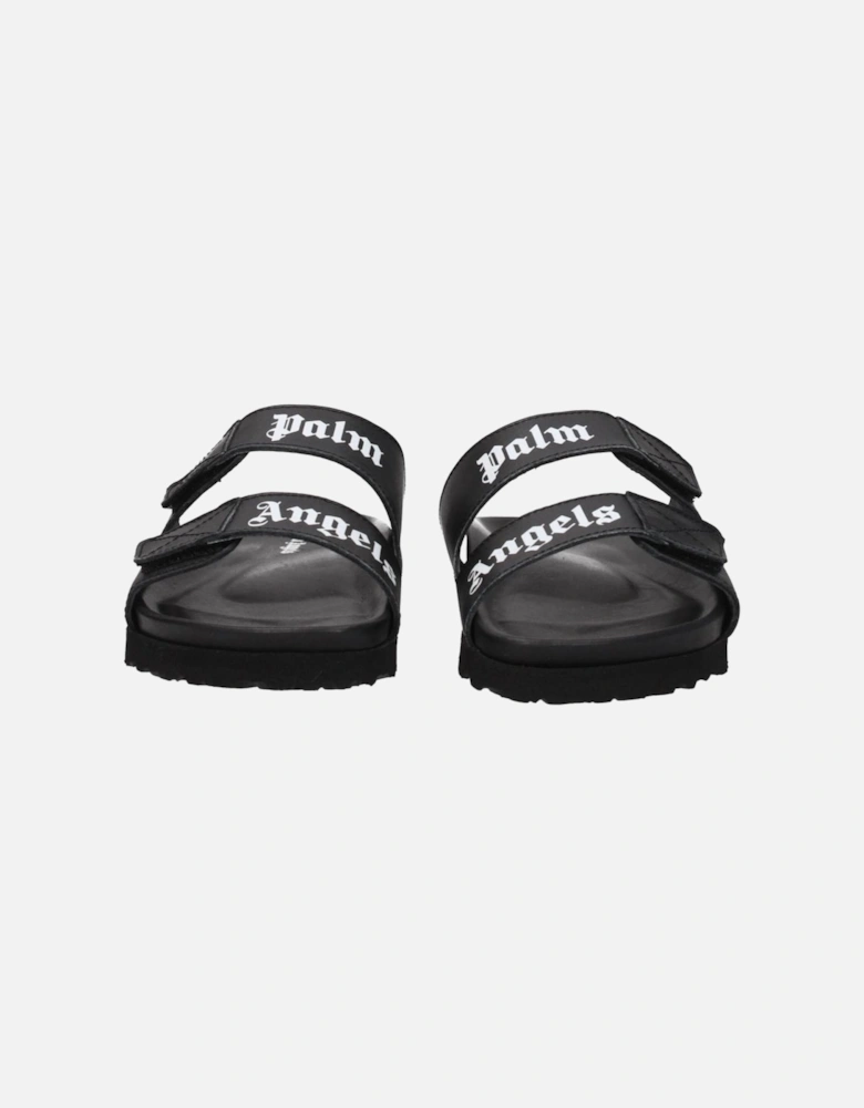Leather Strap Closure Sandals with Front Logo Women - Black