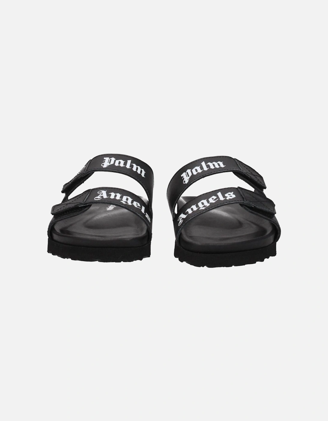 Leather Strap Closure Sandals with Front Logo Women - Black