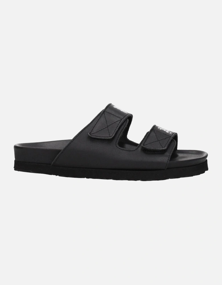 Leather Strap Closure Sandals with Front Logo Women - Black