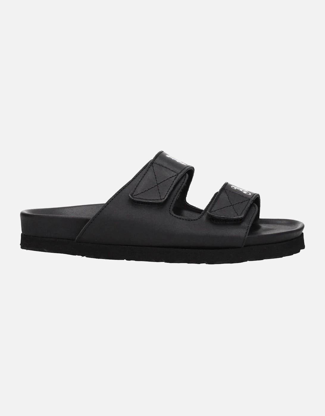 Leather Strap Closure Sandals with Front Logo Women - Black, 6 of 5