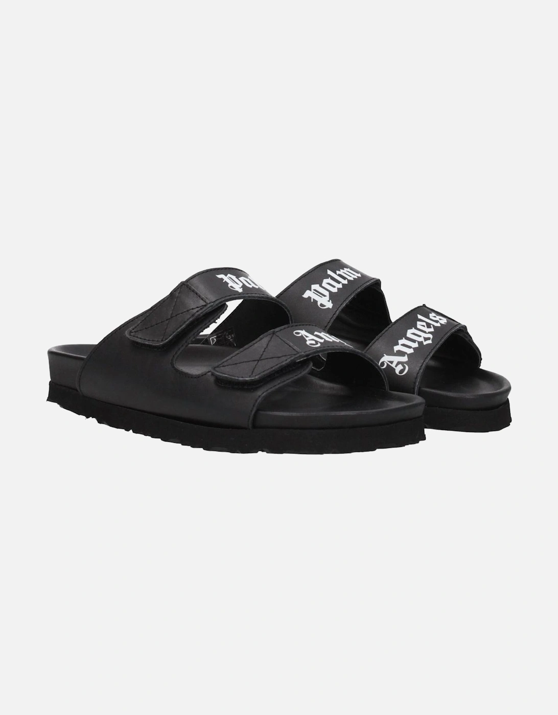 Leather Strap Closure Sandals with Front Logo Women - Black