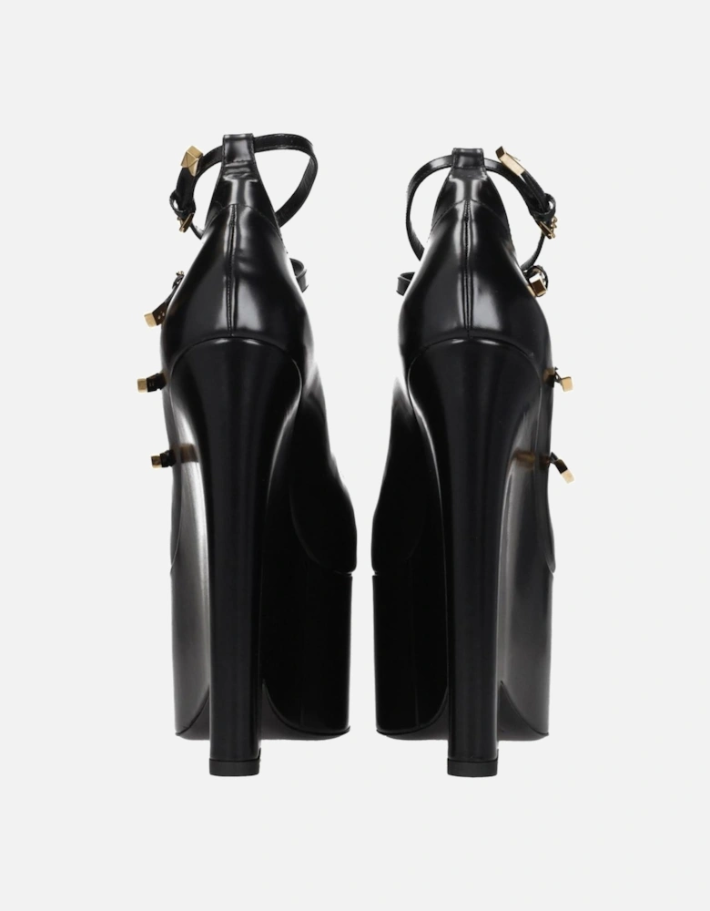 High Heel Pointy Toe Leather Pumps Women - Black Brooches