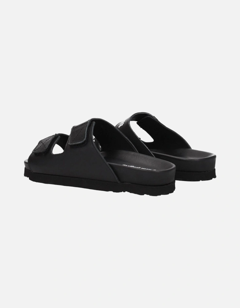 Leather Strap Closure Sandals with Front Logo Women - Black