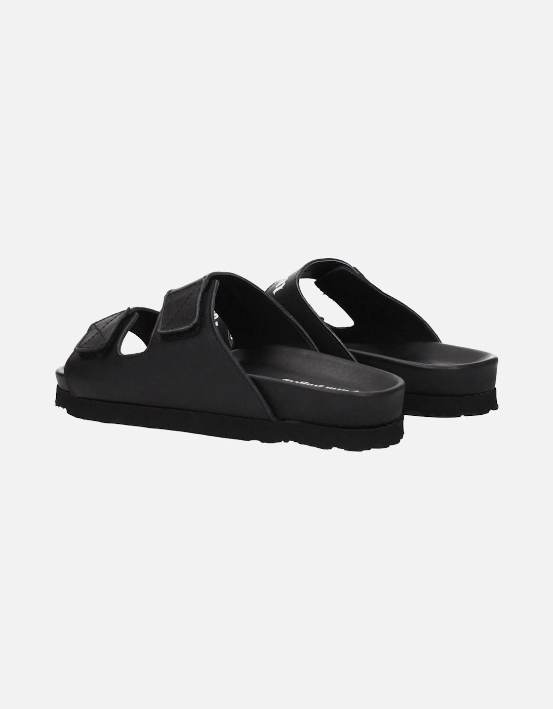 Leather Strap Closure Sandals with Front Logo Women - Black