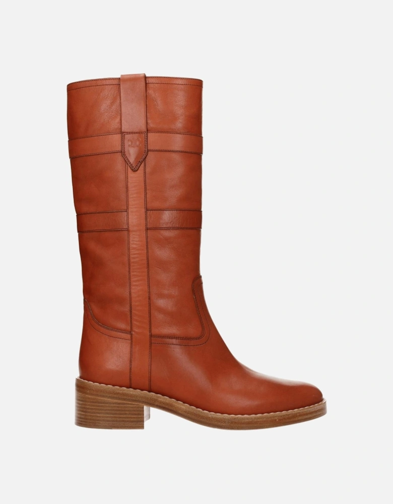 Vintage Effect Leather Mid Heel Boots Women - Brown