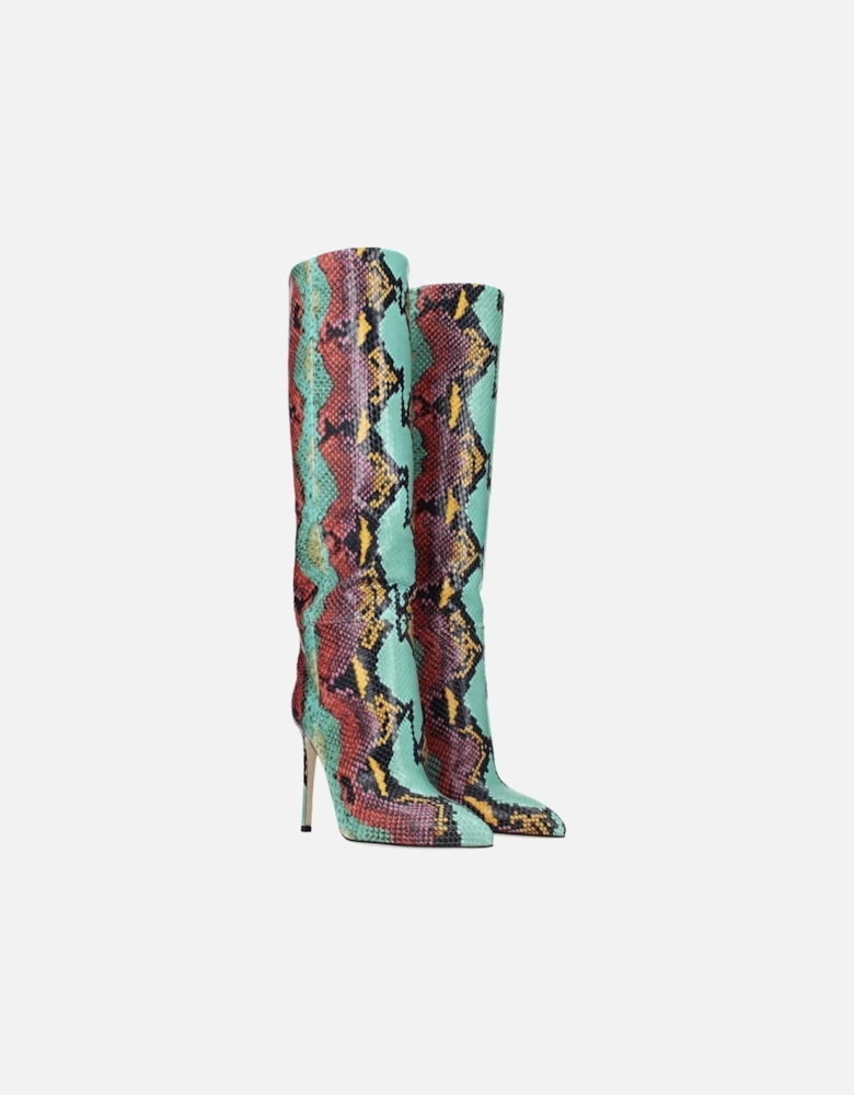 Pointy Toe Python Print High Heel Boots Women - Multicolor