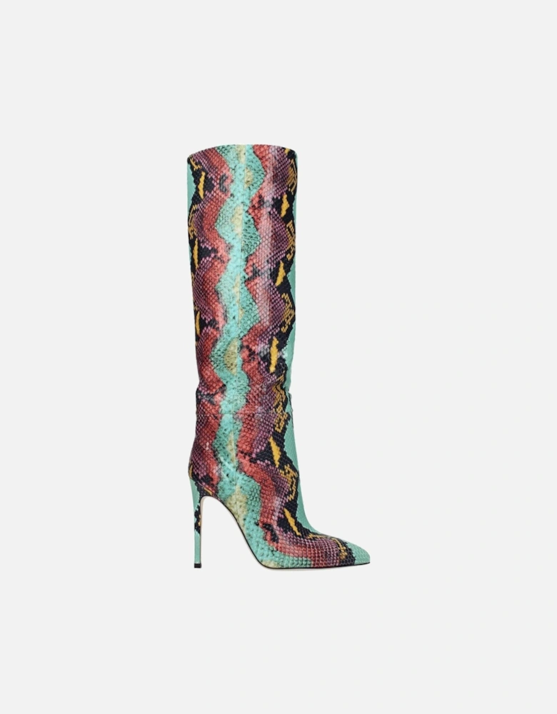 Pointy Toe Python Print High Heel Boots Women - Multicolor