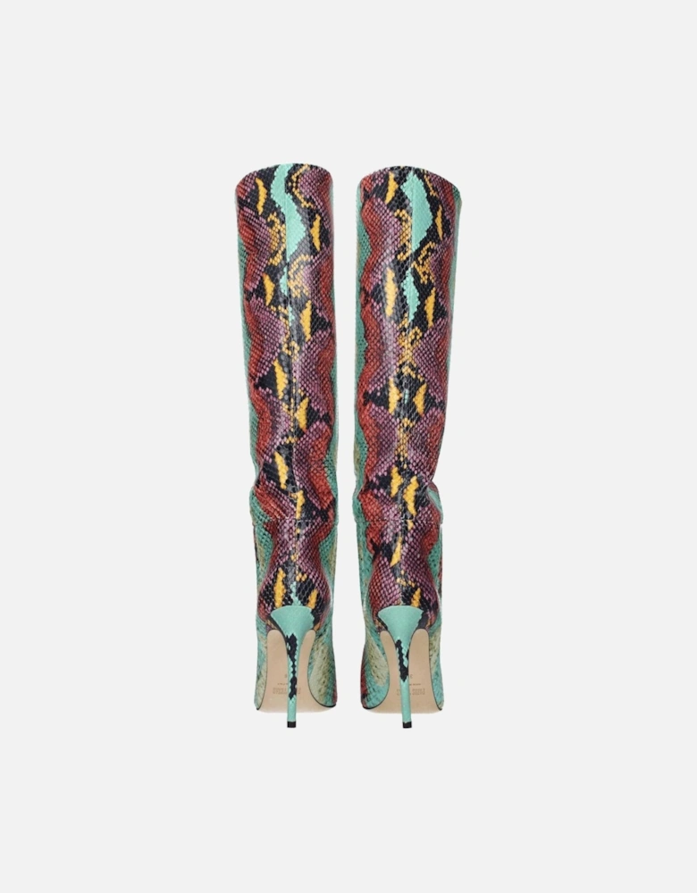 Pointy Toe Python Print High Heel Boots Women - Multicolor