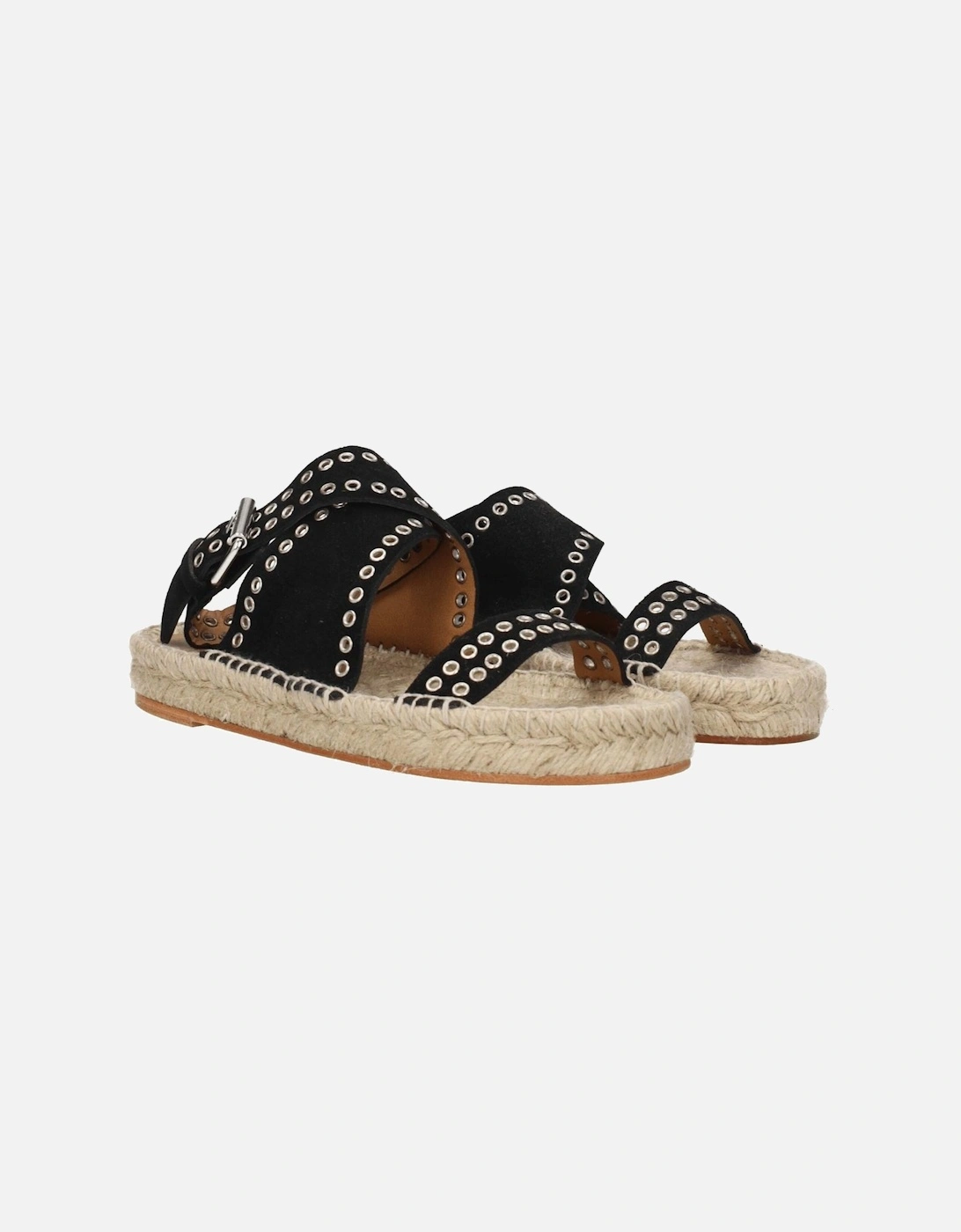 Suede Sandals with Studs and Buckle Closure Women - Black
