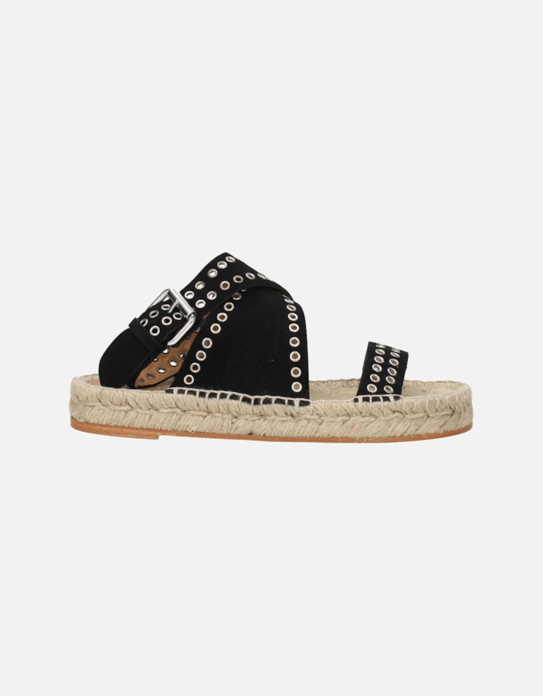 Suede Sandals with Studs and Buckle Closure Women - Black