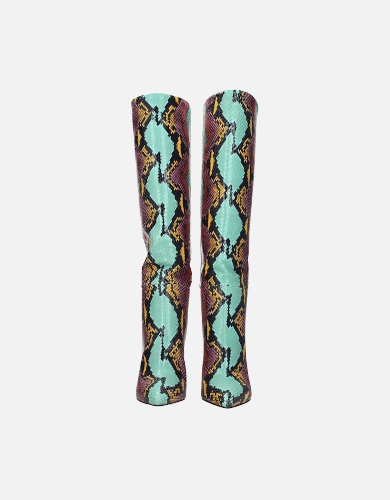 Pointy Toe Python Print High Heel Boots Women - Multicolor