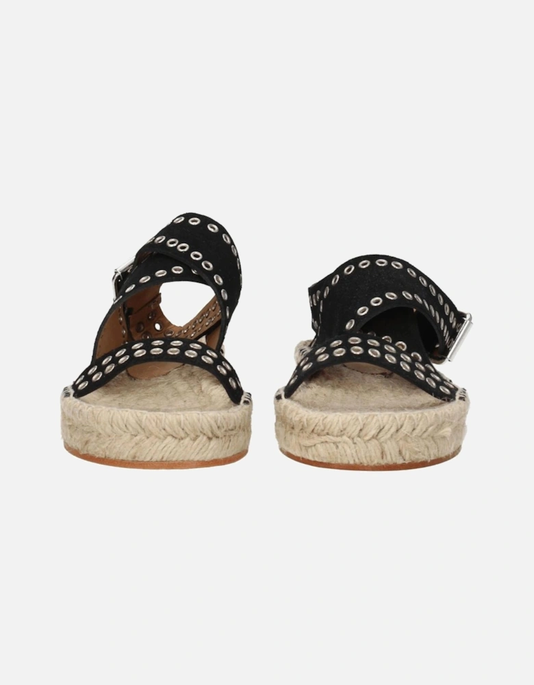 Suede Sandals with Studs and Buckle Closure Women - Black