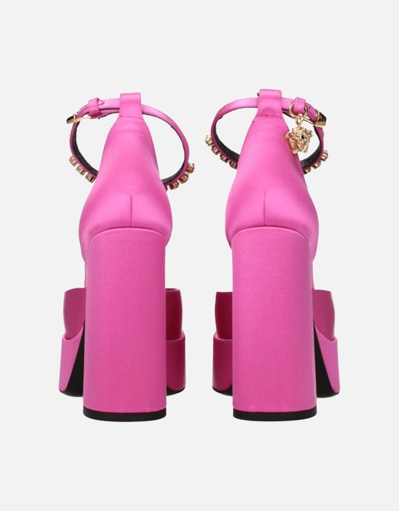 High Heel Satin Sandals with Rhinestone Detail Women - Pink