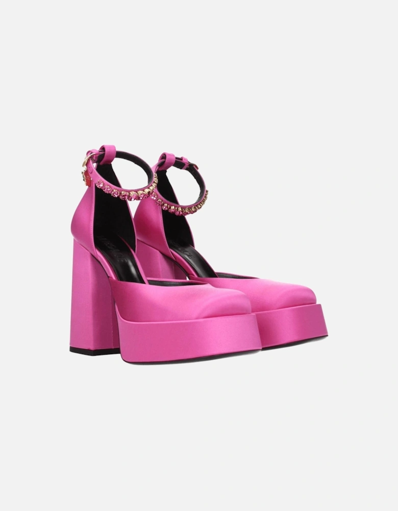 High Heel Satin Sandals with Rhinestone Detail Women - Pink