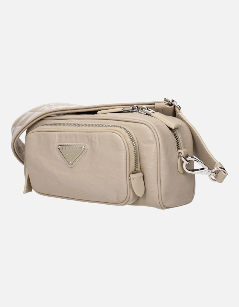 Leather Crossbody Bag with Adjustable Straps Women - Beige