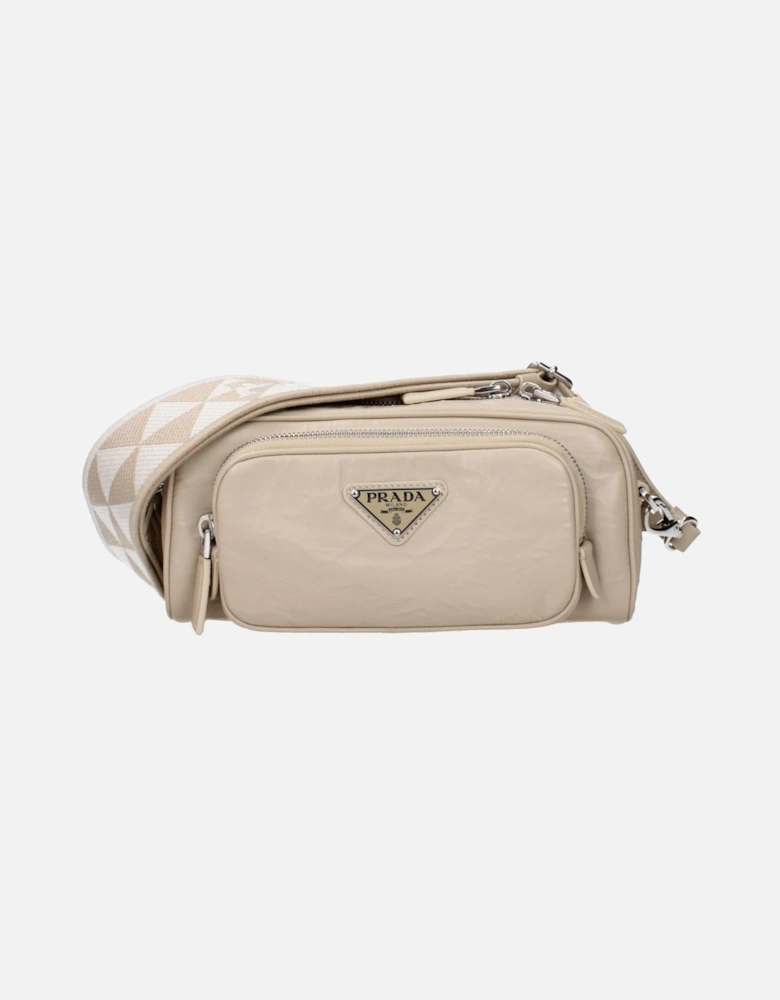 Leather Crossbody Bag with Adjustable Straps Women - Beige