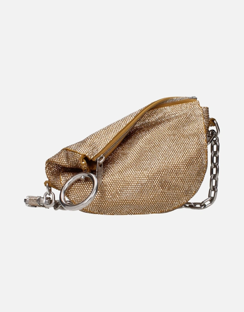 Suede Shoulder Bag with Rhinestone and Removable Handle Women - Beige