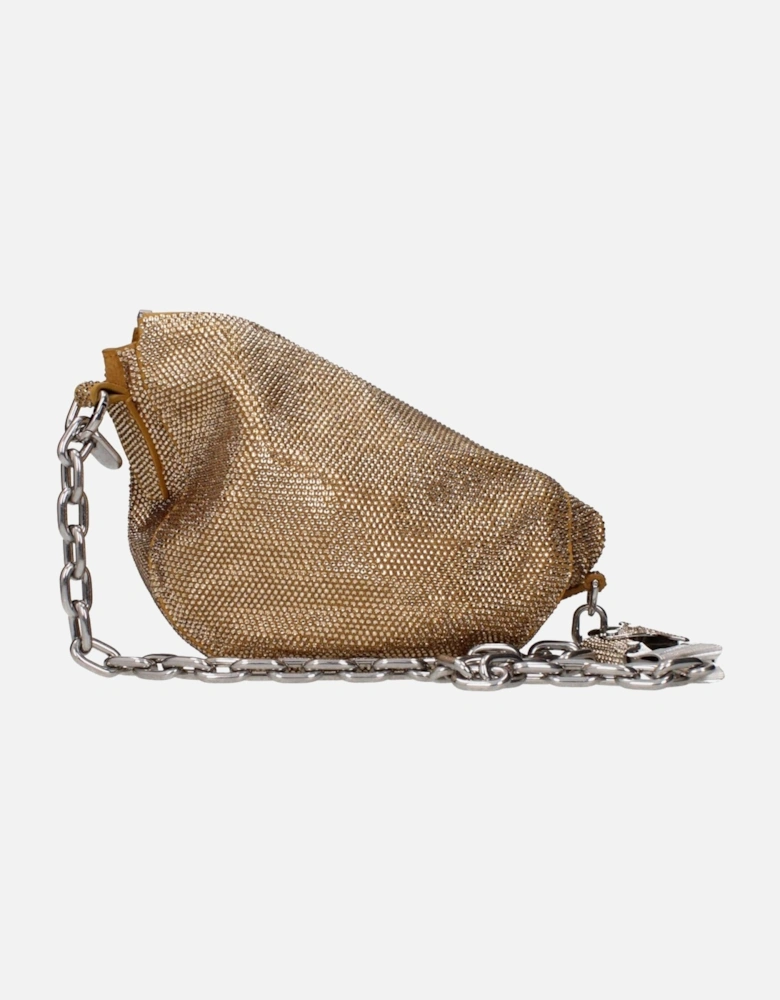 Suede Shoulder Bag with Rhinestone and Removable Handle Women - Beige