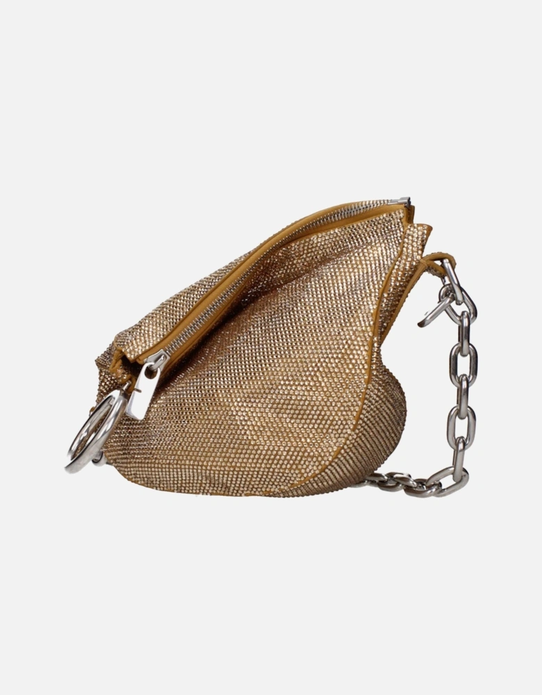 Suede Shoulder Bag with Rhinestone and Removable Handle Women - Beige