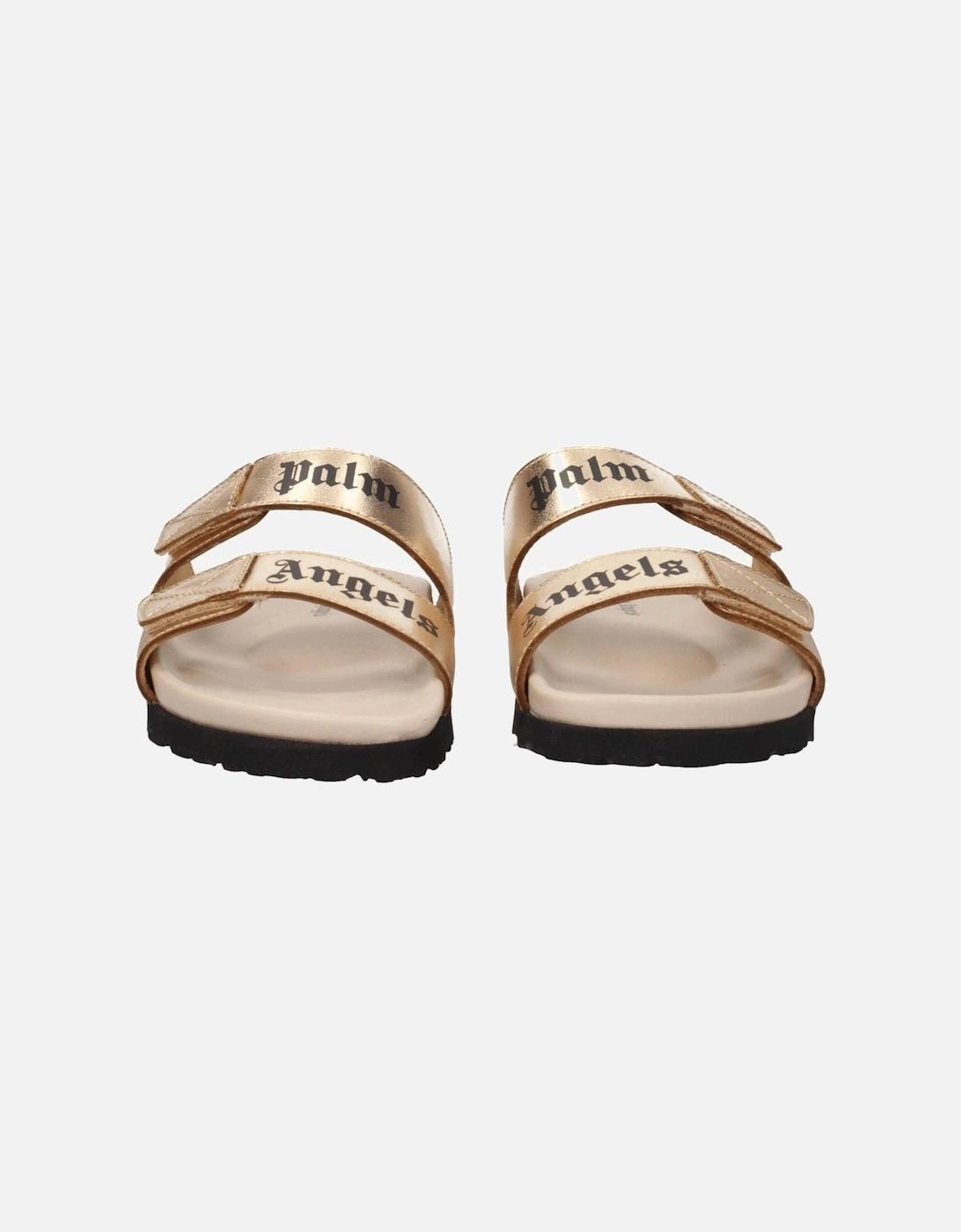 Metallic Effect Leather Slippers with Front Logo Women - Gold Sandals