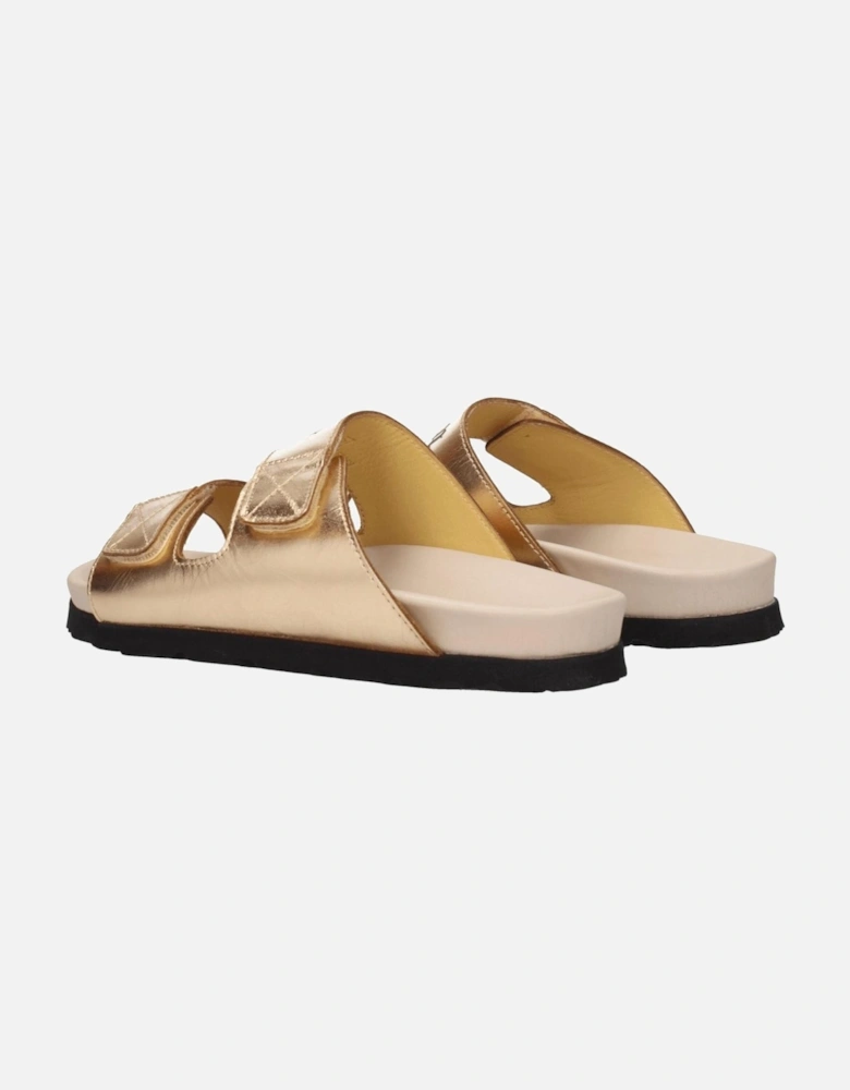 Metallic Effect Leather Slippers with Front Logo Women - Gold Sandals