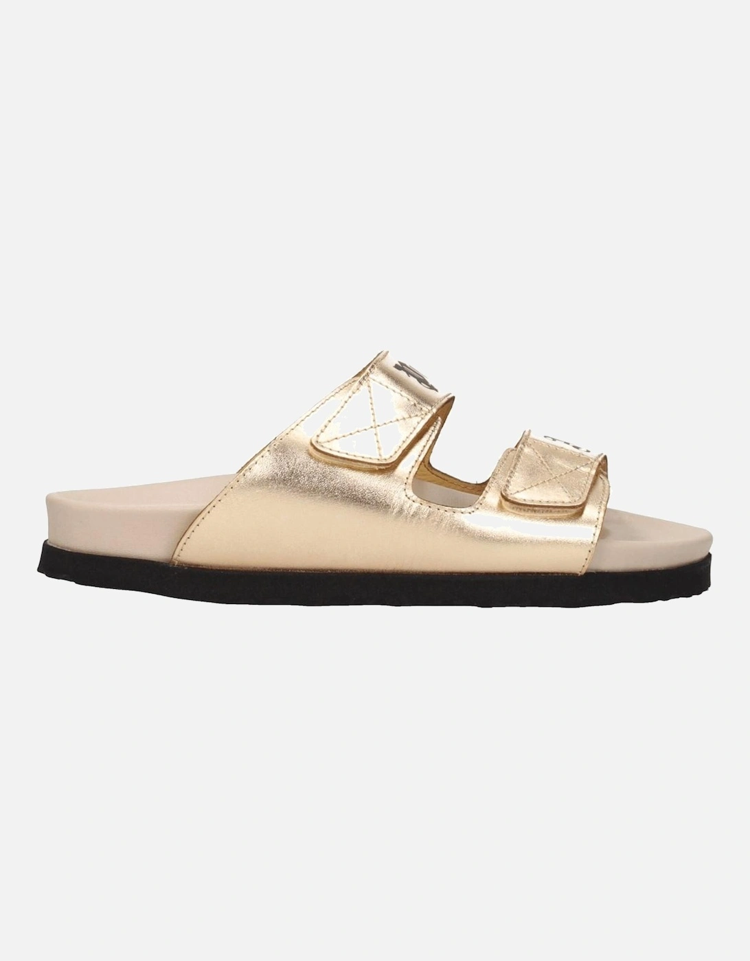 Metallic Effect Leather Slippers with Front Logo Women - Gold Sandals, 6 of 5