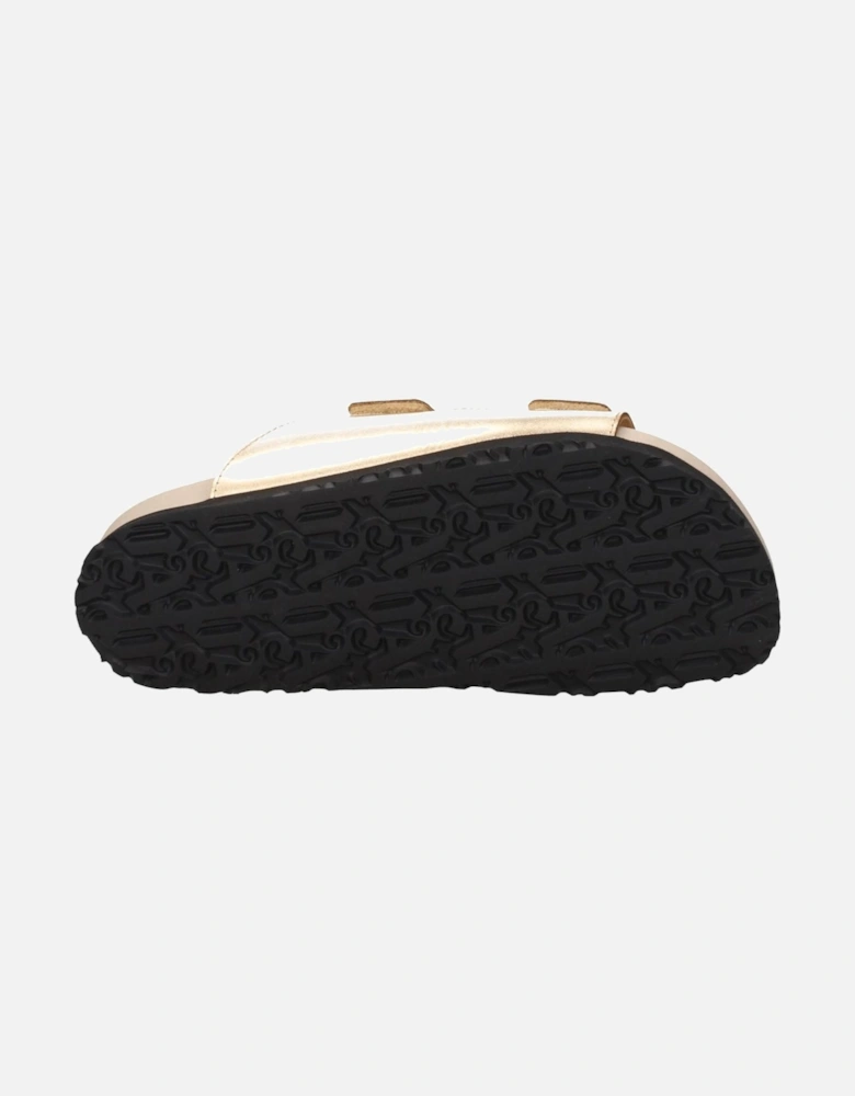 Metallic Effect Leather Slippers with Front Logo Women - Gold Sandals