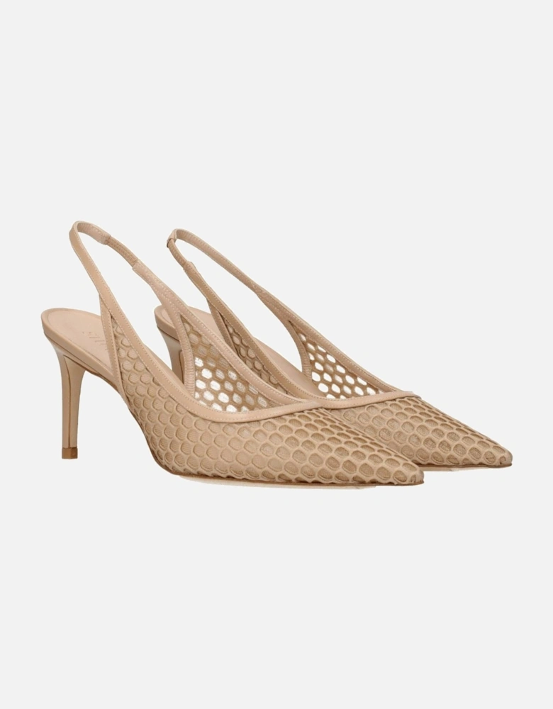 Pointy Toe Mid Heel Leather Sandals Women - Beige