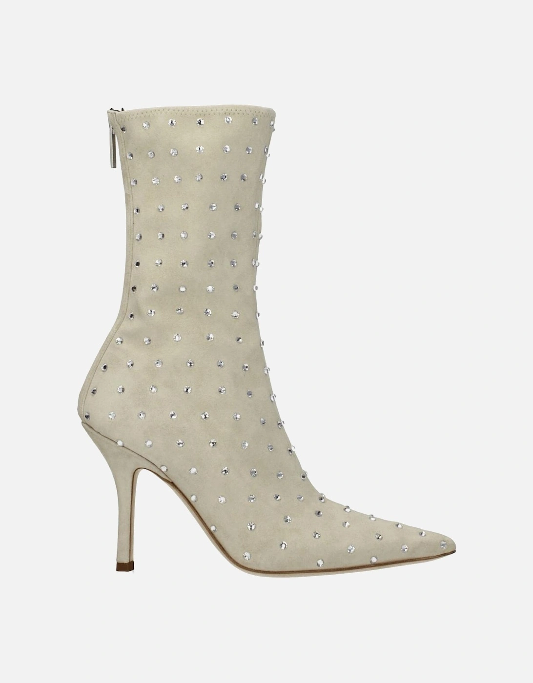 Rhinestone Suede Pointy Toe Ankle Boots Women - Beige, 6 of 5