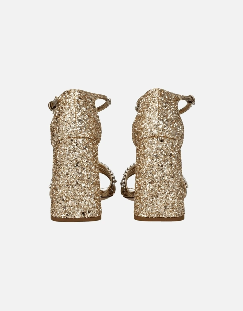 High Heel Rhinestone Leather Sandals Women - Gold