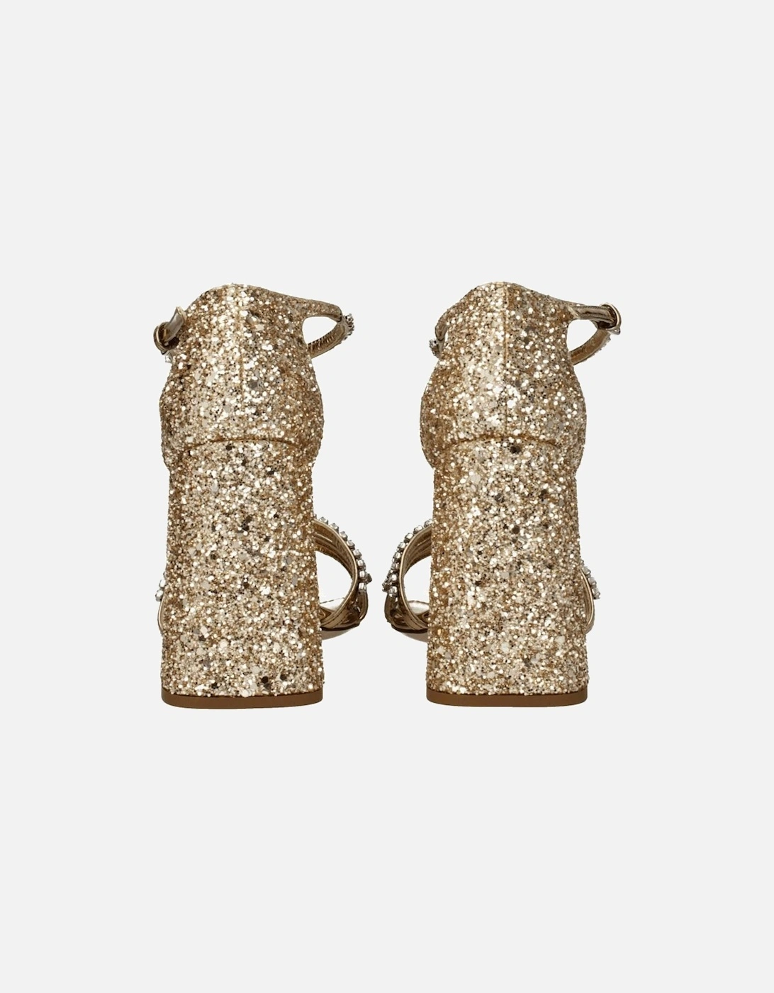 High Heel Rhinestone Leather Sandals Women - Gold