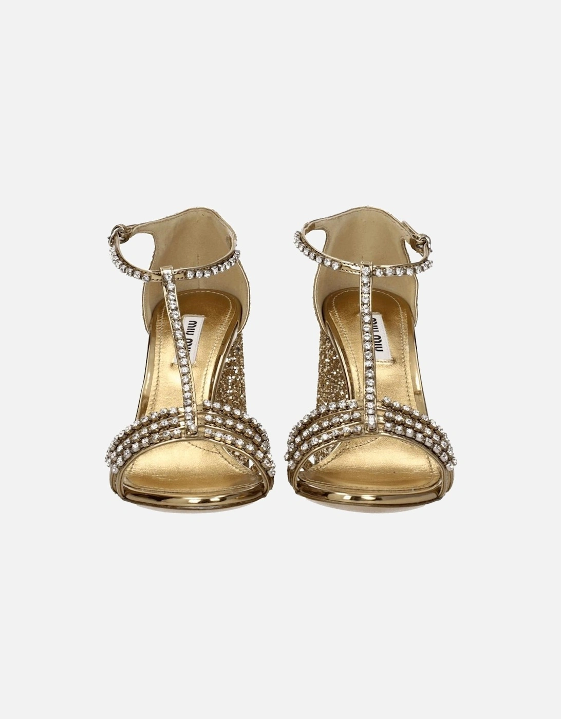 High Heel Rhinestone Leather Sandals Women - Gold