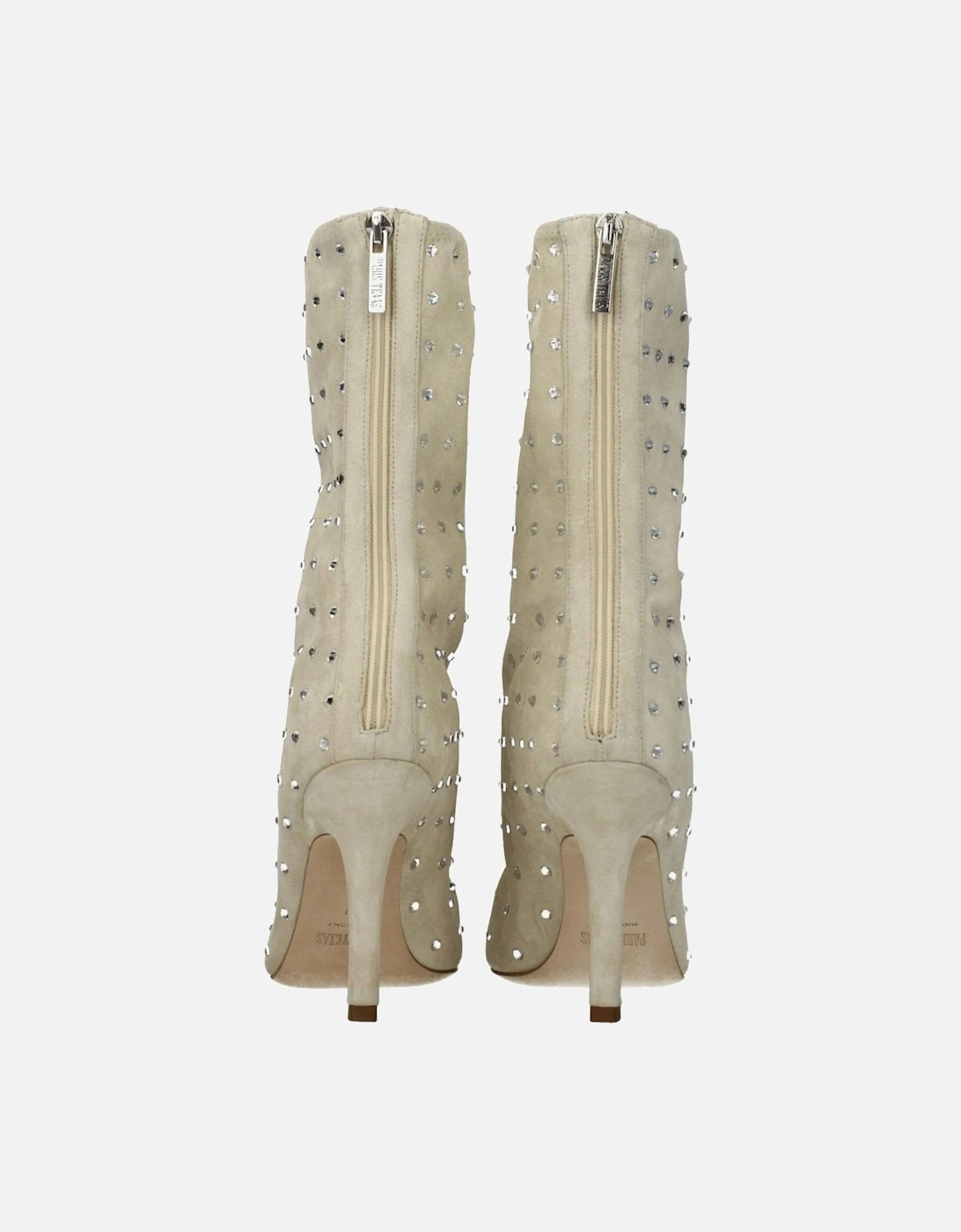 Rhinestone Suede Pointy Toe Ankle Boots Women - Beige